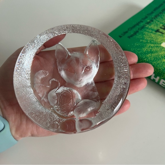 Mats Jonasson Crystal Cat with Yarn Kitten Signed Made in Sweden in‎ paperweight - Picture 5 of 13